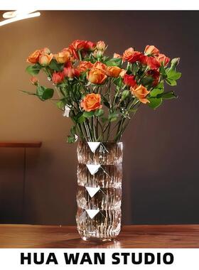 琥珀加厚水晶玻璃花瓶钻石格水养鲜切花玫瑰百合餐桌客厅摆件