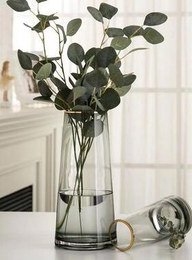 网红透明花瓶ins风轻奢水培鲜花干花玻璃瓶描金爆款客厅插花摆件