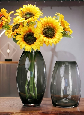 墨染龙蛋 | 烟灰原色料加厚玻璃花瓶水养鲜切花人工吹制餐桌桌面