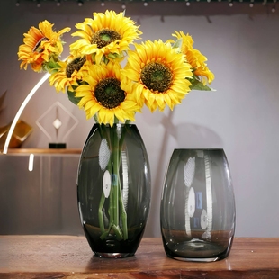 墨染龙蛋 | 烟灰原色料加厚玻璃花瓶水养鲜切花人工吹制餐桌桌面