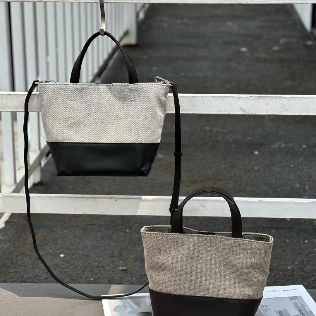 TBCB【26】2025年新款亚麻拼皮水桶包粒面牛皮通勤简约斜挎包