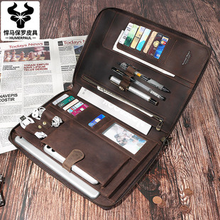 新款多功能IPAD保护套疯马皮手提袋商务真皮ipad平板皮套