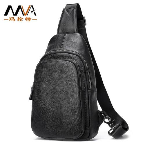 MVA夏季新款真皮胸包男士复古头层牛皮斜跨包包男潮chest bag