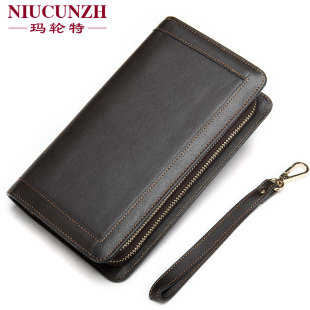 手抓包男 商务长款手拿包真皮信封包多功能拉链男士钱包加印