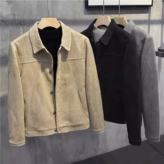 麂皮绒外套男秋冬款修身韩版潮流店主风男士上衣服休闲加厚夹克男