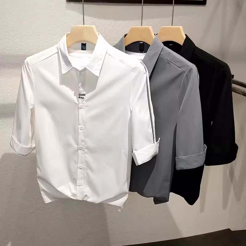 七分袖工作服衬衫男款韩版修身白领西装衬衣商务休闲短袖职业正装