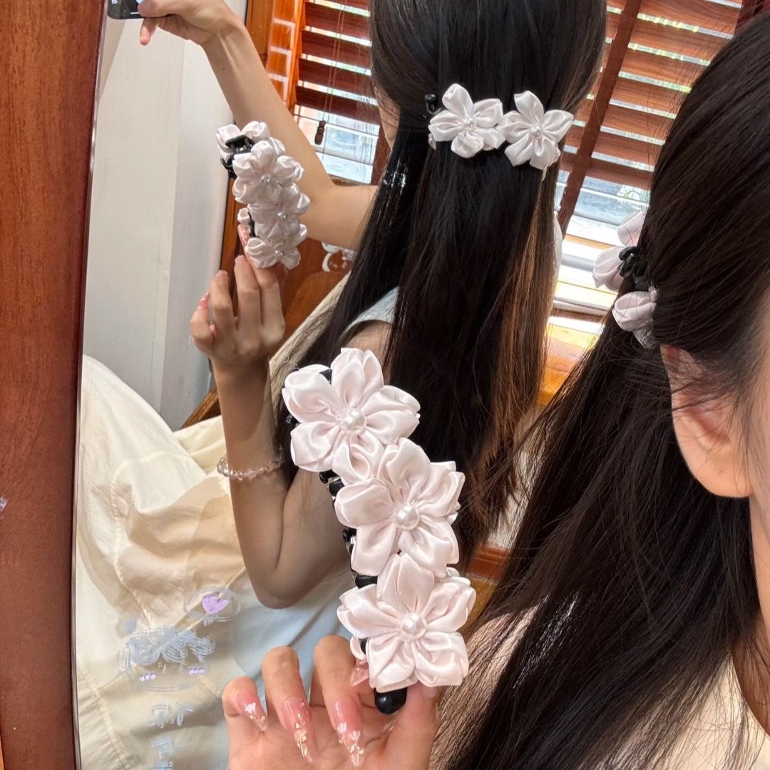 26度晚风超仙粉色花朵发夹女可爱夹子头饰高级感百搭竖夹香蕉夹