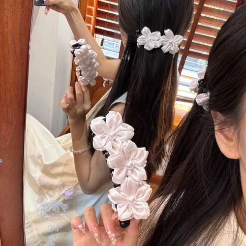 26度晚风超仙粉色花朵发夹女可爱夹子头饰高级感百搭竖夹香蕉夹