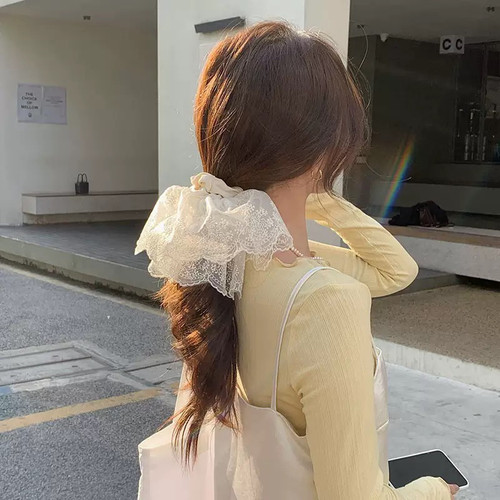 26度晚风法式双层蕾丝网纱裙摆大肠发圈慵懒风气质头花头绳发饰