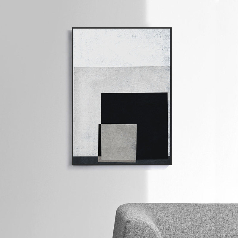 现代简约客厅沙发背景挂画玄关竖版画黑白几何色块抽象艺术装饰画