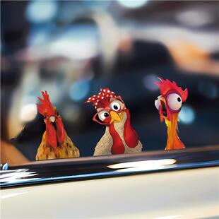 可爱搞怪公鸡反光车贴水杯机箱笔记本装饰汽车电动车车身贴
