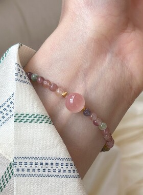 小清新4mm碧玺盐源玛瑙银手链