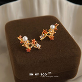 明天见ohh原创梅花香自苦寒来微镶锆石设计师款 925银针国潮新中式