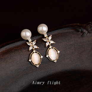 几何新款 耳饰饰品耳环 感玻璃猫眼石微镶锆石长款 明天见ohh时尚