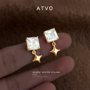耳饰耳钉饰品供应链 芒星几何方形锆石新款 明天见ohh时尚 感个性