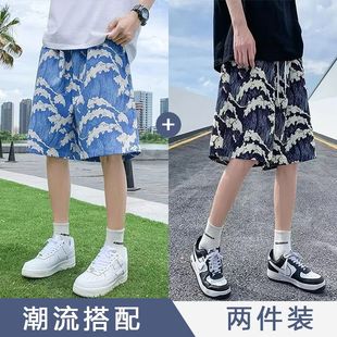 海边度假速干大裤 潮流沙滩裤 休闲宽松可下水泳裤 花短裤 衩薄 男夏季