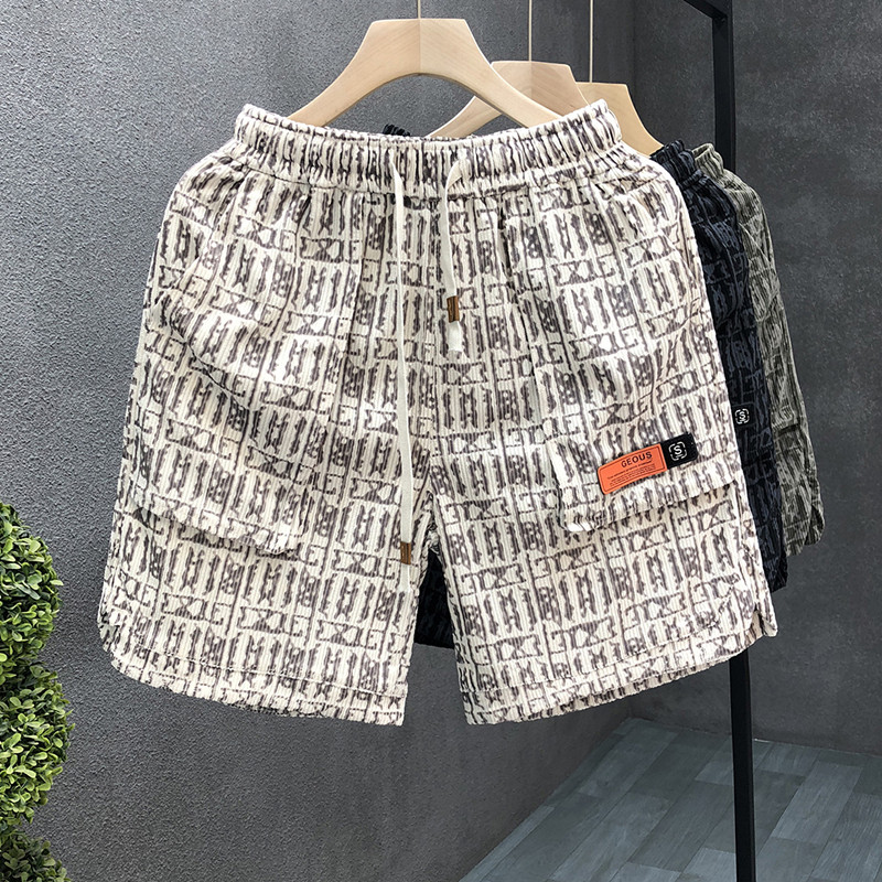 冰丝工装短裤男夏季薄款美式宽松高街大口袋中裤休闲运动五分裤子