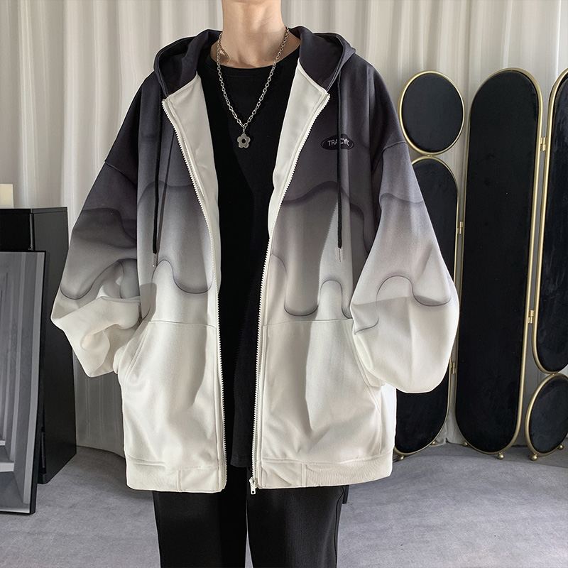 清仓捡漏外贸撤回渐变开衫卫衣男春秋连帽潮牌衣服青少年加绒外套