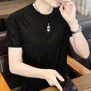 t恤男2025新款 半袖 夏季 提花体恤潮流男装 上衣服 薄款 冰丝速干短袖