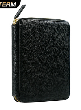 Moterm六支装真皮拉链笔袋牛皮荔枝纹钢笔保护套铅笔盒按扣收纳袋