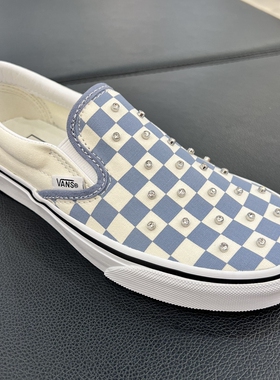 VANS SLIP ON蓝色棋盘格低帮一脚蹬懒人鞋男女帆布鞋VN000D6YFOI