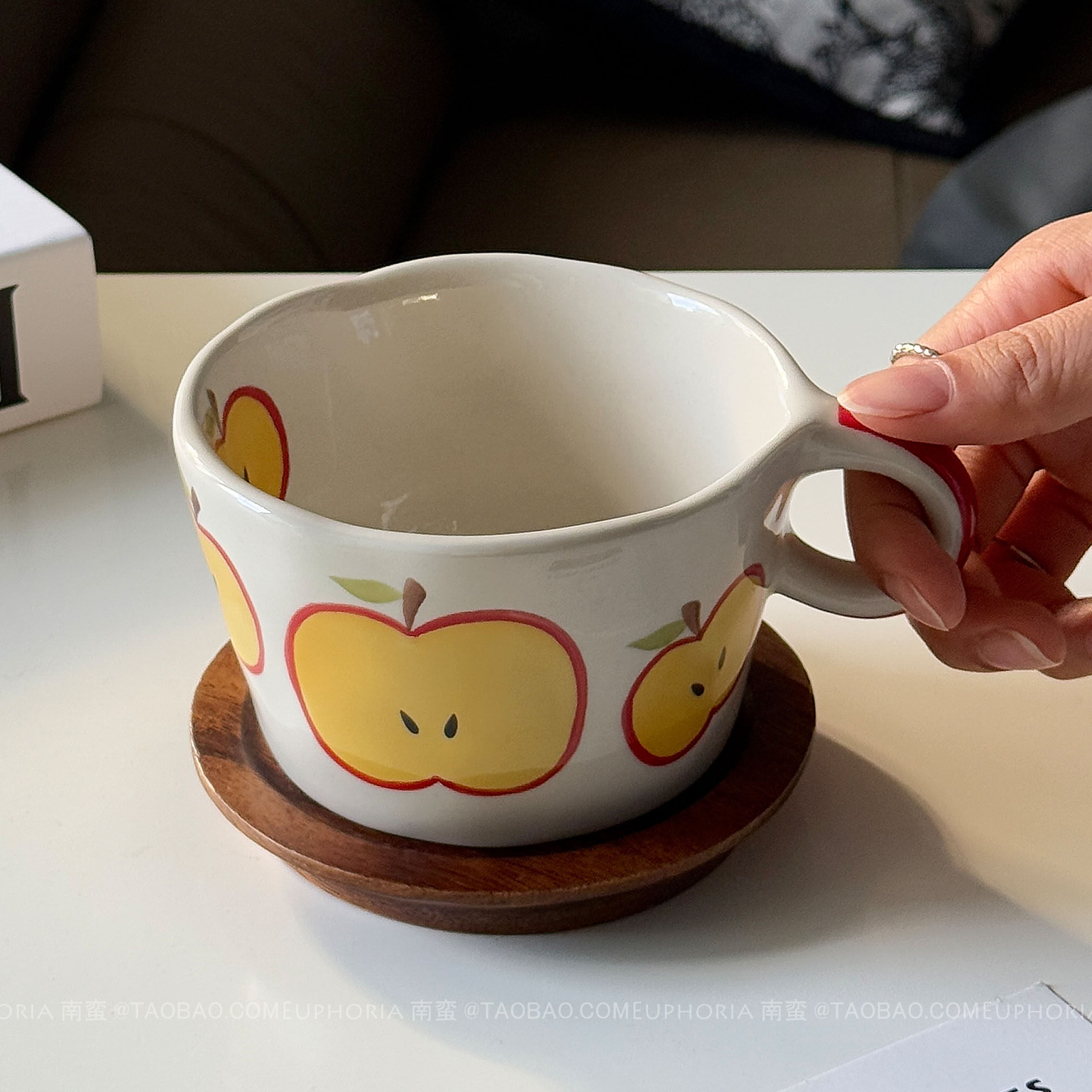 复古手作手绘苹果陶瓷杯马克杯大容量水杯早餐杯咖啡杯子小众礼物,餐饮具,马克杯,淘宝优惠券,粉丝福利购,淘宝优惠卷