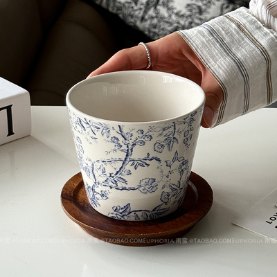 中古风青花藤蔓陶瓷杯手握杯水杯