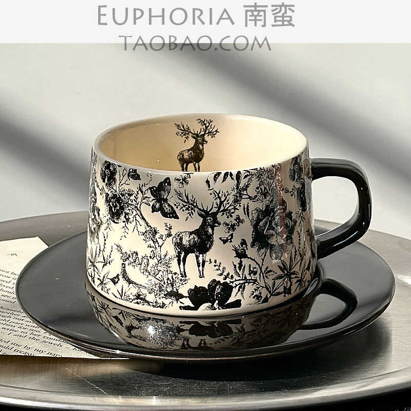 墨黑森林野鹿咖啡杯咖啡杯复古