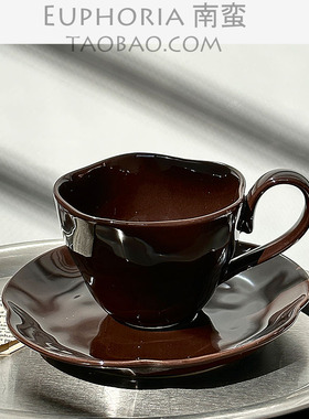 EUPHORIA中古风深咖墨尔本咖啡杯碟复古下午茶水杯拿铁杯小众礼物
