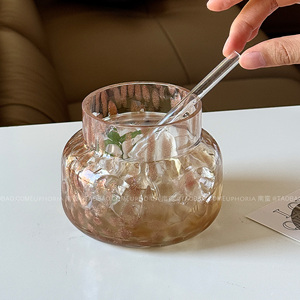 美拉德豹纹玻璃杯大容量杯果茶杯