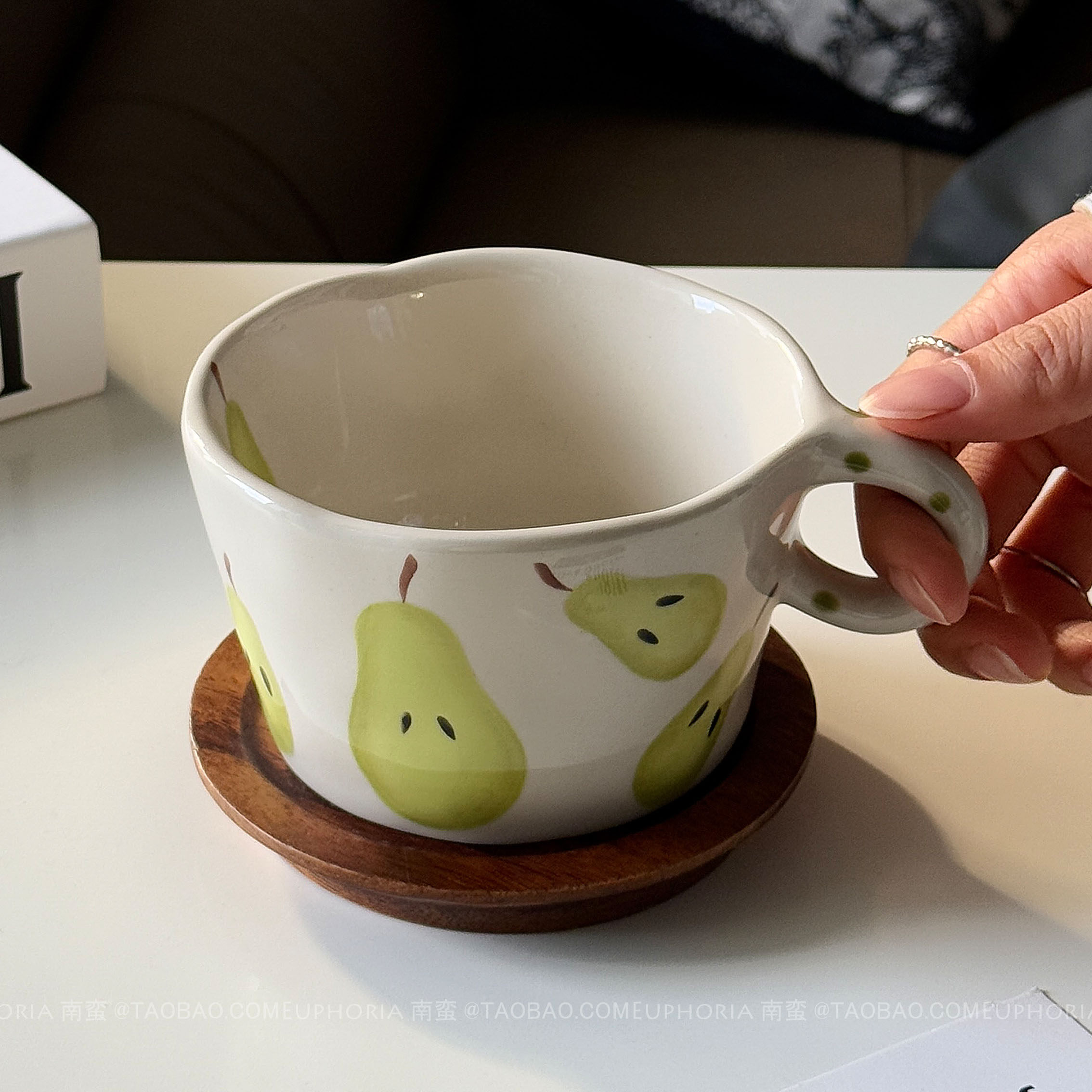 复古手作手绘雪梨陶瓷杯马克杯大容量水杯早餐杯咖啡杯子小众礼物,餐饮具,马克杯,淘宝优惠券,粉丝福利购,淘宝优惠卷