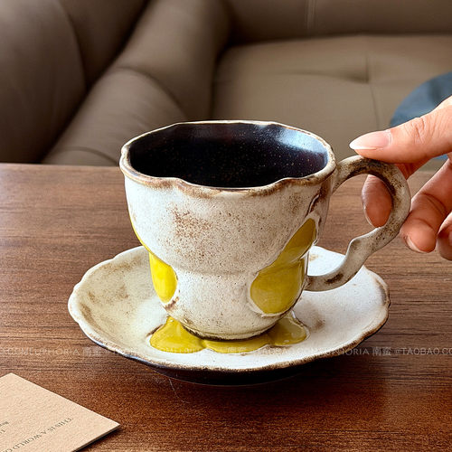 复古手作粗陶梨子咖啡杯碟拿铁杯