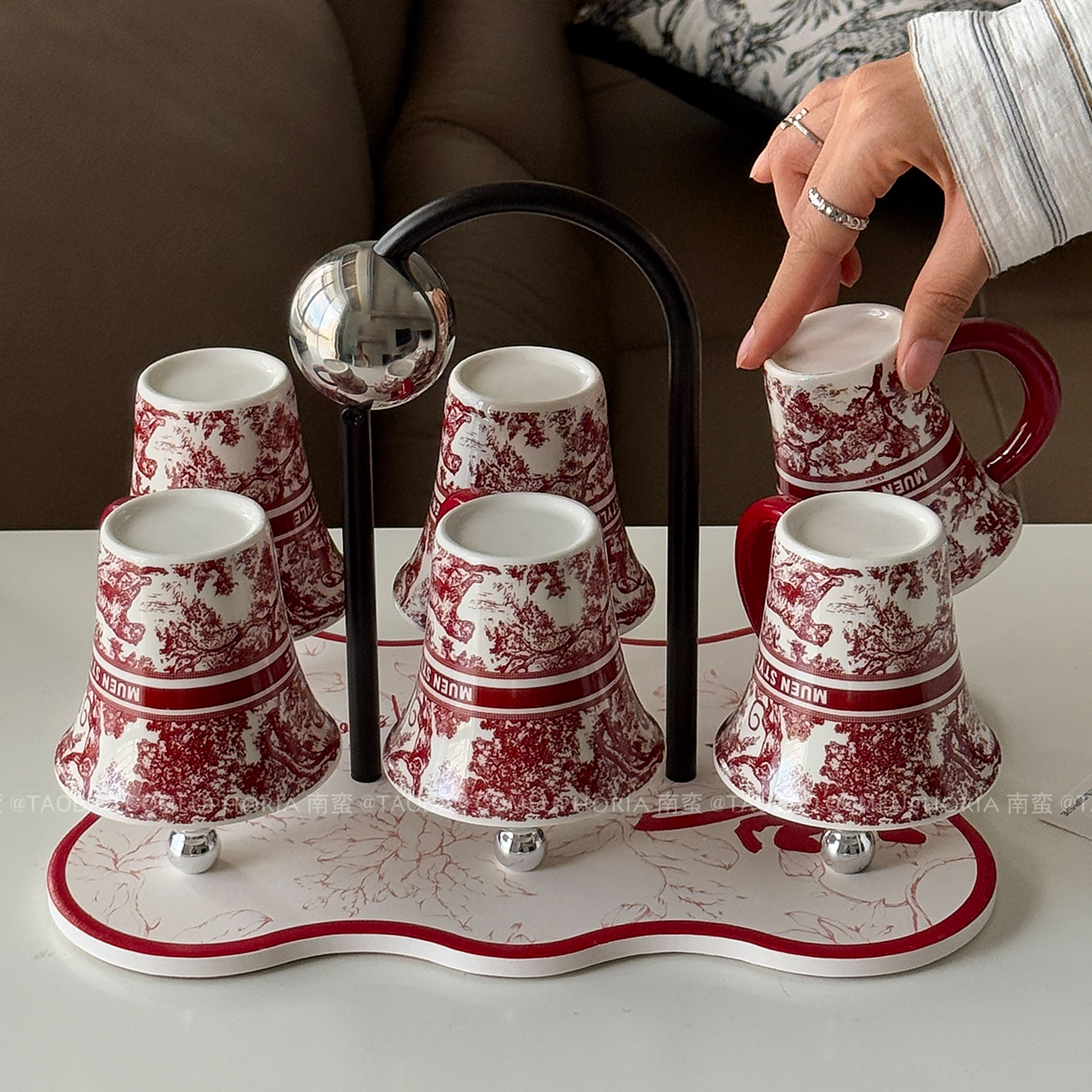 轻奢复古红客厅待客水杯水具套装