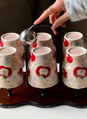 复古手作果趣狗狗陶瓷杯客厅待客水杯茶杯套装果汁咖啡杯新居礼物