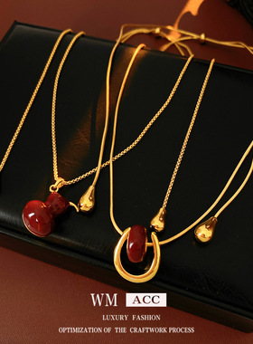 旺财红色葫芦项链女新中式气质轻奢高级感百搭锁骨链 小众设计