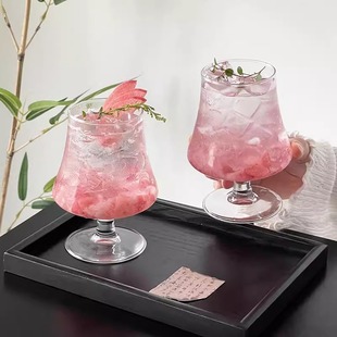 ins高脚水果杯玻璃杯网红餐厅果汁气泡杯白兰地杯冷饮料杯子家用