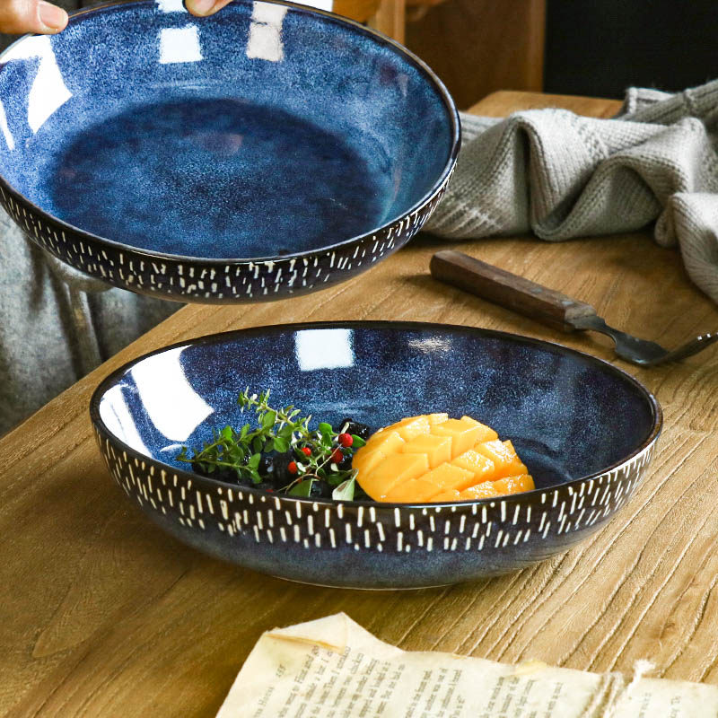 〖繁星复古深盘〗陶瓷汤盘8英寸菜碗蓝色窑变装饰大碗沙拉盘面碗,餐饮具,盘,淘宝优惠券,粉丝福利购,淘宝优惠卷