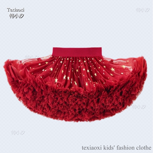 Txxkids特小汐tutu裙女宝网纱蓬蓬裙红色星星过年生日儿童tutu裙