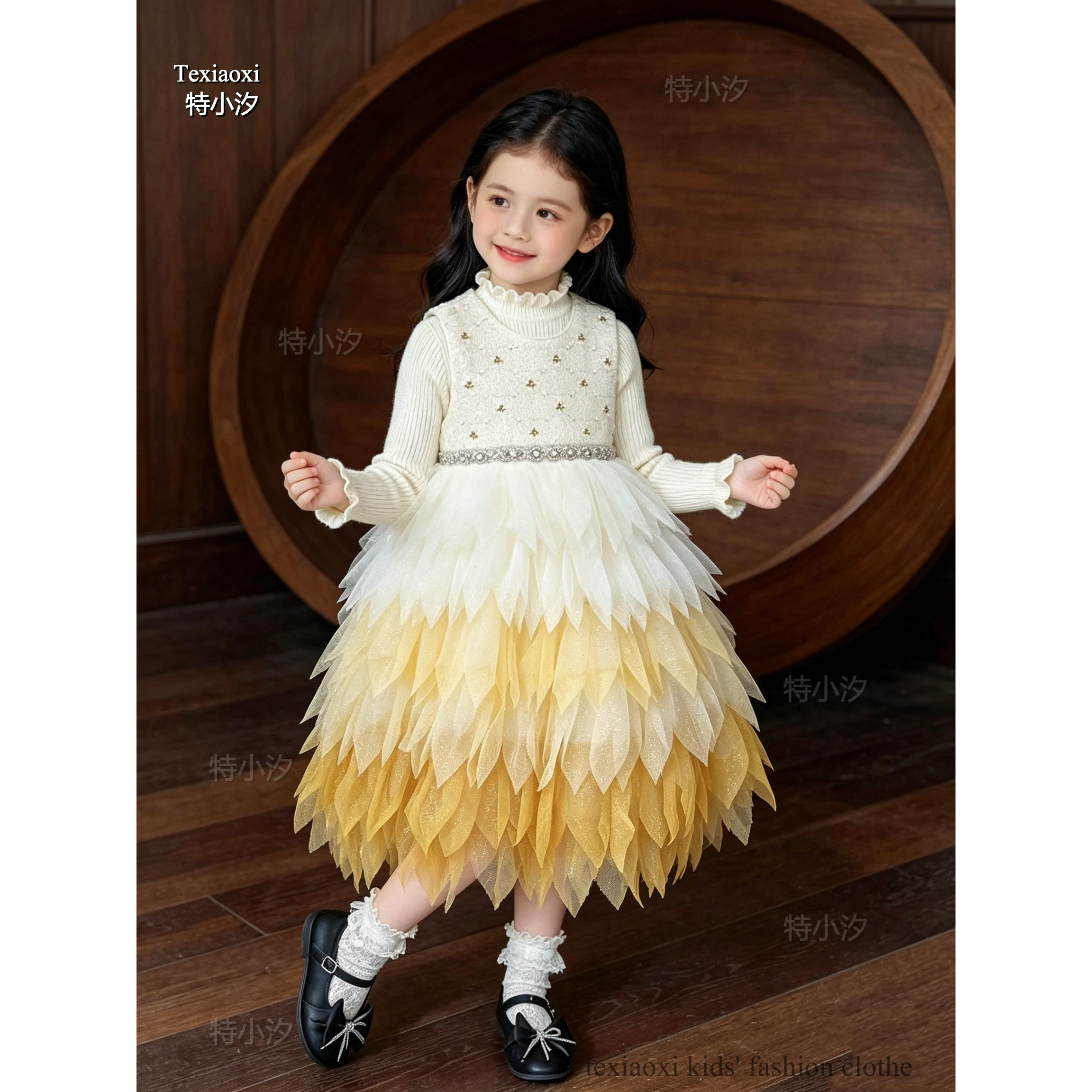 Txxkids特小汐女童背心裙套装秋冬儿童精灵花瓣生日礼服裙蓬蓬裙