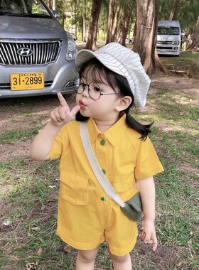 TXXKids特小汐儿童工装连体衣韩版童装男女小童黄色短袖连体短裤