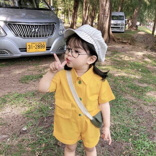TXXKids特小汐儿童工装连体衣韩版童装男女小童黄色短袖连体短裤