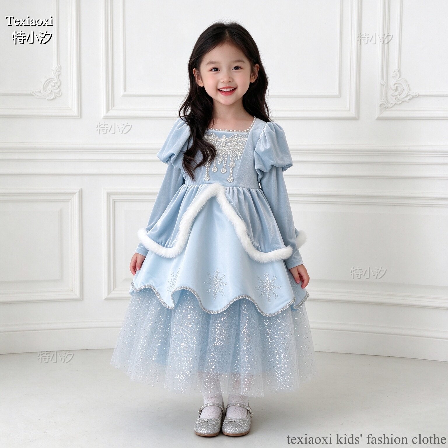 Txxkids特小汐爱莎冰雪公主女童长袖连衣裙生日礼服蓬蓬纱裙秋冬