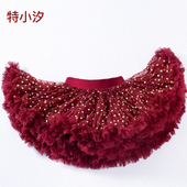 TXXKids特小汐女童tutu裙加蓬四代半身蓬蓬裙酒红星星拍照礼服裙