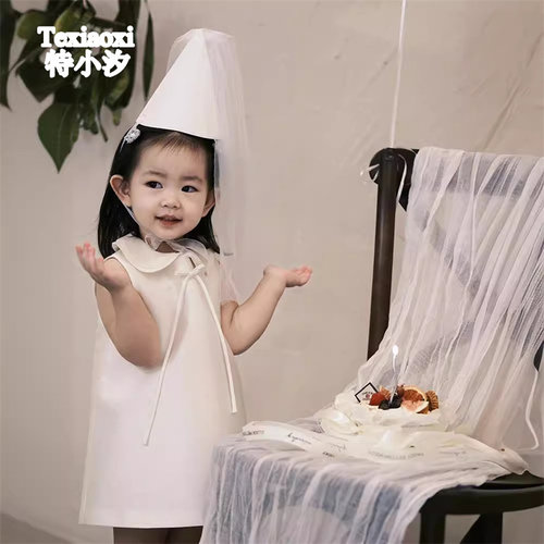 TXXKids特小汐女童生日礼服裙白色气质背心裙宝宝小肥鹅生日裙