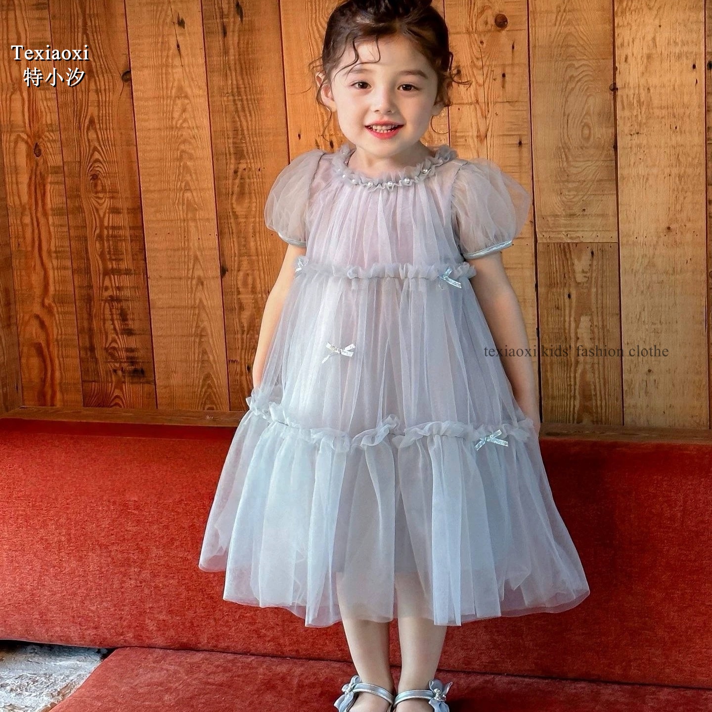 Txxkids特小汐女童网纱公主裙夏季新款连衣裙洋气灰色高级感礼服