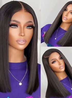 lace frontal human hair wig前蕾丝长直发鲍勃短发假发头套