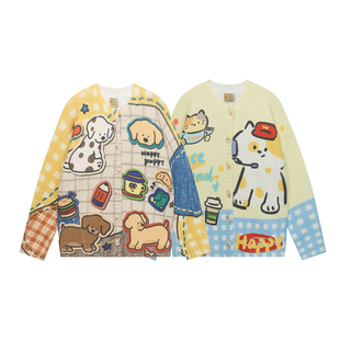 冬季 毛衣外套潮男酷女上衣 日系复古慵懒风趣可爱小狗宽松休闲开衫