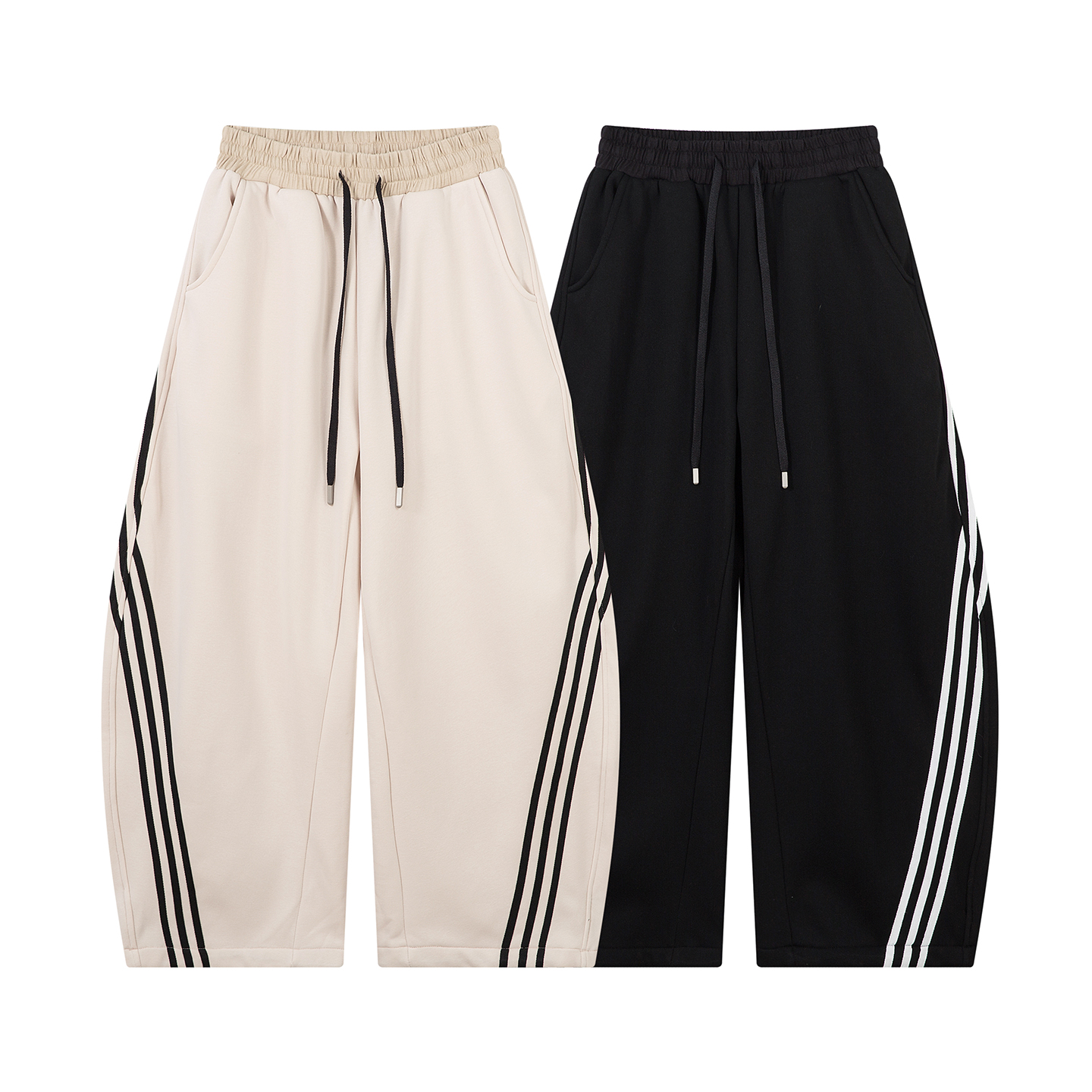 美式复古运动风三条杠阔腿卫裤男女重磅加绒加厚宽松休闲潮牌裤子