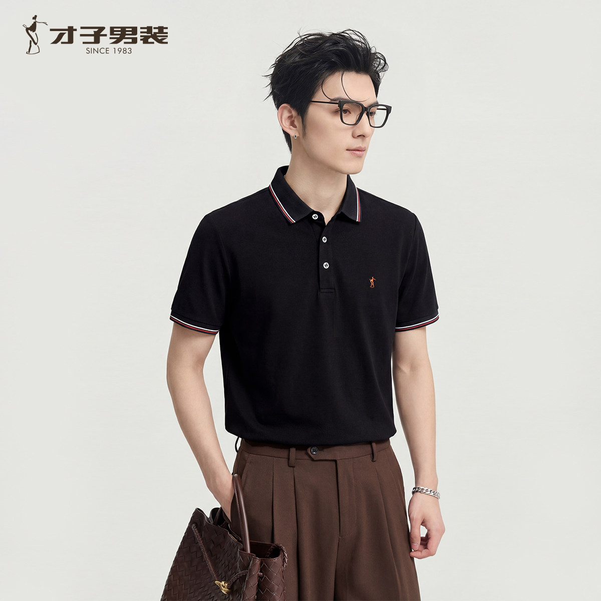 才子男装桑蚕丝短袖POLO衫男士2026夏季新款商务休闲刺绣修身T恤