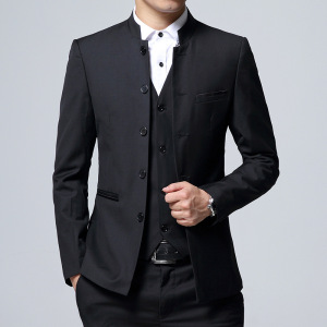 备大货韩版修身中山装西服套装男结婚礼服西装三件套TZ1903P170图片